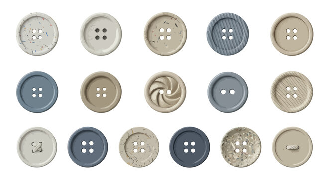 Vector Icons Set of Large collection of assorted sewing buttons in various colors and styles. Vector Illustrations. EPS Editable