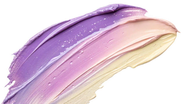 Purple pink and cream paint strokes blending into smooth gradient on transparent background for packaging labels and web banners requiring soft color transitions for cosmetic packaging branding