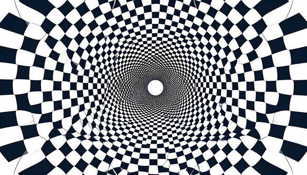Abstract Black And White Checkerboard Spiral Pattern