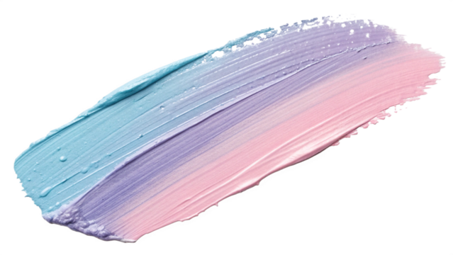 Three pastel colors pink purple and light blue blend in dynamic paint strokes on transparent background for cosmetic branding and social media visuals for packaging and label design plus web banners