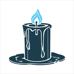 Stylized Candle Illustration with Dripping Wax Candle in a Glass A flame inside a vigil candle wax melted down the sides