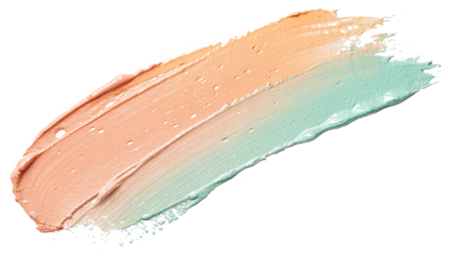 Peach and mint green gradient paint strokes mixing on transparent background for vibrant packaging elements and modern graphic compositions for cosmetic product packaging and promotional web assets..