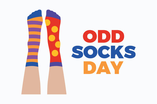 Odd Socks Day poster vector illustration. Feet with multicolored socks vector. Foot with sock icon. Template for background, banner, card. November each year. Important day