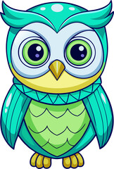 adorable owl character in turquoise and lime green