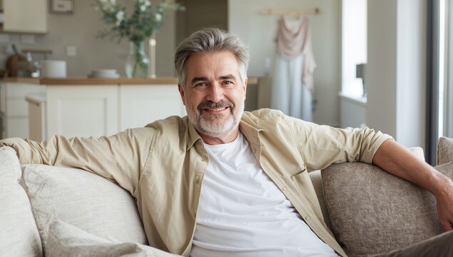 senior man sitting on couch