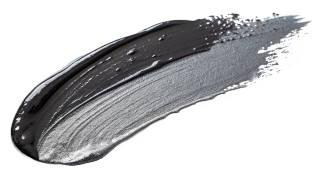 Metallic silver and black paint strokes blending on transparent background creating textured design element for luxury packaging and branding and for packaging and label design and for brand visuals..