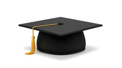 Classic Black Graduation Cap with Gold Tassel Isolated
