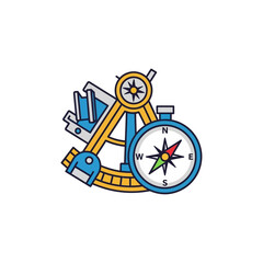 Navigation tool with compass illustrating guidance and direction for explorers sailors or cartography projects against a white backdrop.