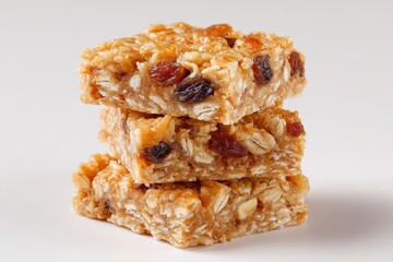 Oat Squares. Stacked Granola Bar Snack with Baked Raisin Oat Cereal