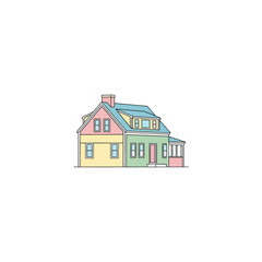 Quaint colorful house illustration showcasing pastel architecture in a residential area perfect for illustrating home design and real estate marketing.