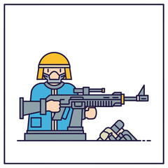 robotic soldier aiming rifle emerging from cover in a futuristic combat zone showcasing military technology ai-powered defense and dystopian warfare imagery