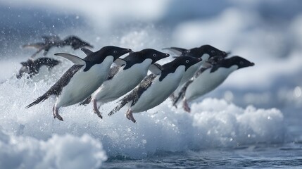 Penguin Photo. Adelie Penguin Bird Diving into Ocean from Ice-field at Paulet Island, Antarctic Colony