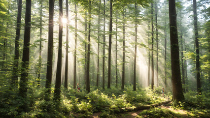 Obraz premium Sunlight Streams Through a Lush Forest