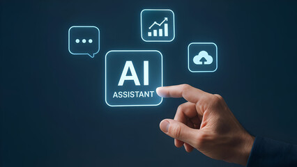 Close-Up of Hand Interacting with Holographic AI Assistant Interface