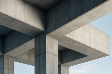 Fototapeta premium Modern Architectural Geometry and Structural Design – Concrete Beams and Columns Against Clear Blue Sky