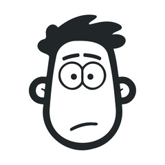 Cartoon style sad expression on male character outline illustration