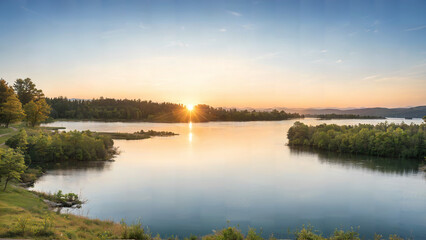 Fototapeta premium Sunset over a Calm Lake in Nature