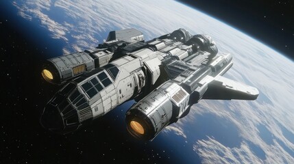 Spaceship Orbiting Earth: A Futuristic Spacecraft Soaring Through the Cosmos