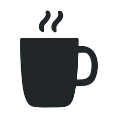 Black silhouette of a steaming coffee mug icon for beverage themes