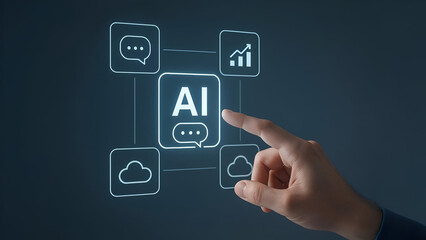 Close-Up of Hand Interacting with Holographic AI Assistant Interface