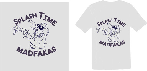 A cool cartoon elephant wearing sunglasses and a hat, holding a water gun