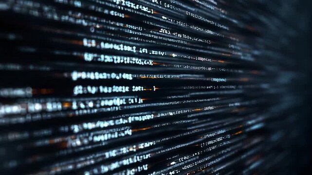 The lines of digital code flowing across the screen evokes the technology and abstract world of data processing demonstrating the complex workings of the digital world.