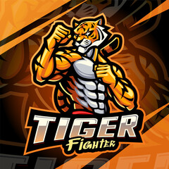 Tiger fighter esport mascot logo design