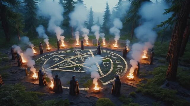Satanic ritual in the forest.