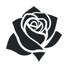 Elegant black rose silhouette logo with bold petal design