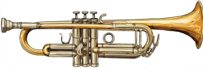 Trumpet Clipart. Melodic Musician Playing Cute Trumpet Instrument in Clip Art Style