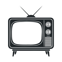 Vintage retro television with antenna and dials on stand