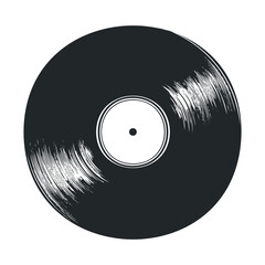 Classic vinyl record with grooves and central label on white background