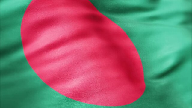 AI-generated abstract of the Bangladesh flag with vibrant colors and realistic fabric texture waving