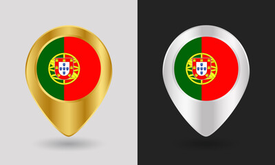 Obraz premium Gold and Silver Portugal Flag Map Pin Icon