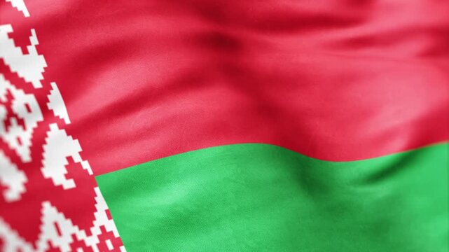 AI-generated abstract of the waving flag of Belarus with red, green bands and white folk design