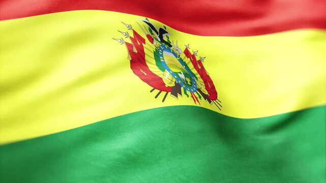 AI-generated of the Bolivian flag waving with red, yellow, and green stripes and detailed emblem