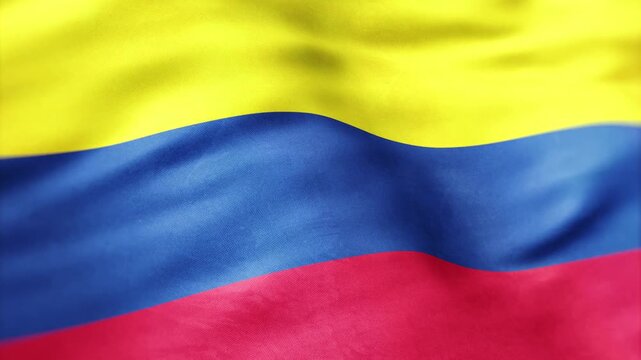 An AI-generated abstract of the flag of Colombia with flowing yellow, blue and red stripes in motion