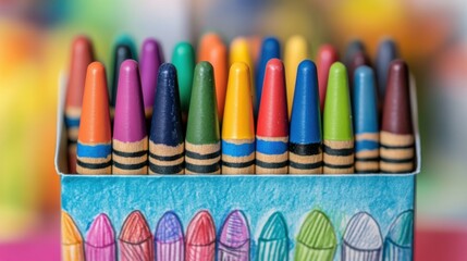 Fototapeta premium Box of Various Colored Crayons