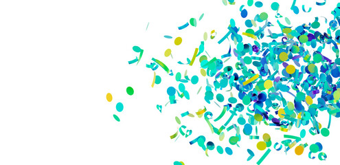 Festive confetti background perfect for celebrations, parties, and events. Bright teal, yellow, and green.