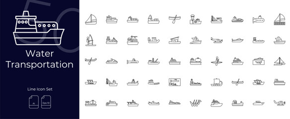 Water Transportation Line Editable Icons set. Vector illustration in modern thin line style of water transportation icons: transportation, sailboat, submarine, etc