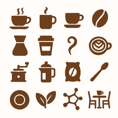 Coffee Icon Collection Cafe Drink Cup Bean Espresso Illustration