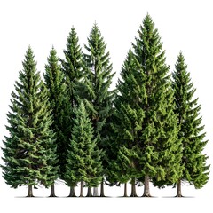 Fototapeta premium Group of evergreen trees against white background