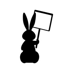 A bunny raising a blank sign in protest silhouette image render