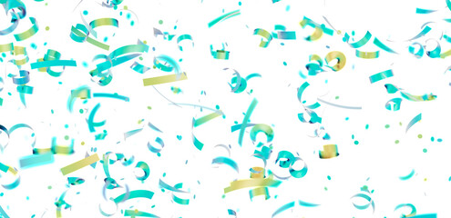 Colorful confetti falling on white background. Perfect for party invitations, celebrations, and festive designs.