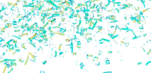 Colorful confetti falling on white. Perfect for celebrations, parties, and festive designs.