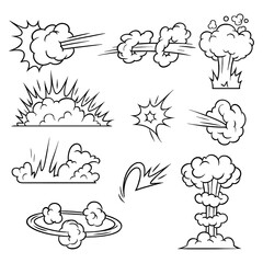 Hand drawn explosion effects collection with comic style blasts and dynamic bursts, Transparent Background
