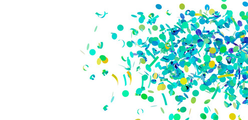 Bright teal, green, and yellow confetti on white. Perfect for party invitations, celebrations, and festive designs.