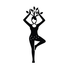 Female Yoga Tree Pose Balance Silhouette Vector