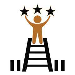 Person standing on ladder holding three stars with black bars at the bottom success achievement © fazlay907