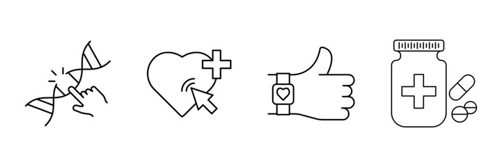 Obraz premium Genetic health, heart monitoring, wearable device, digital medicine icon vector illustration for biotechnology, fitness tracking and pharmaceutical innovation.